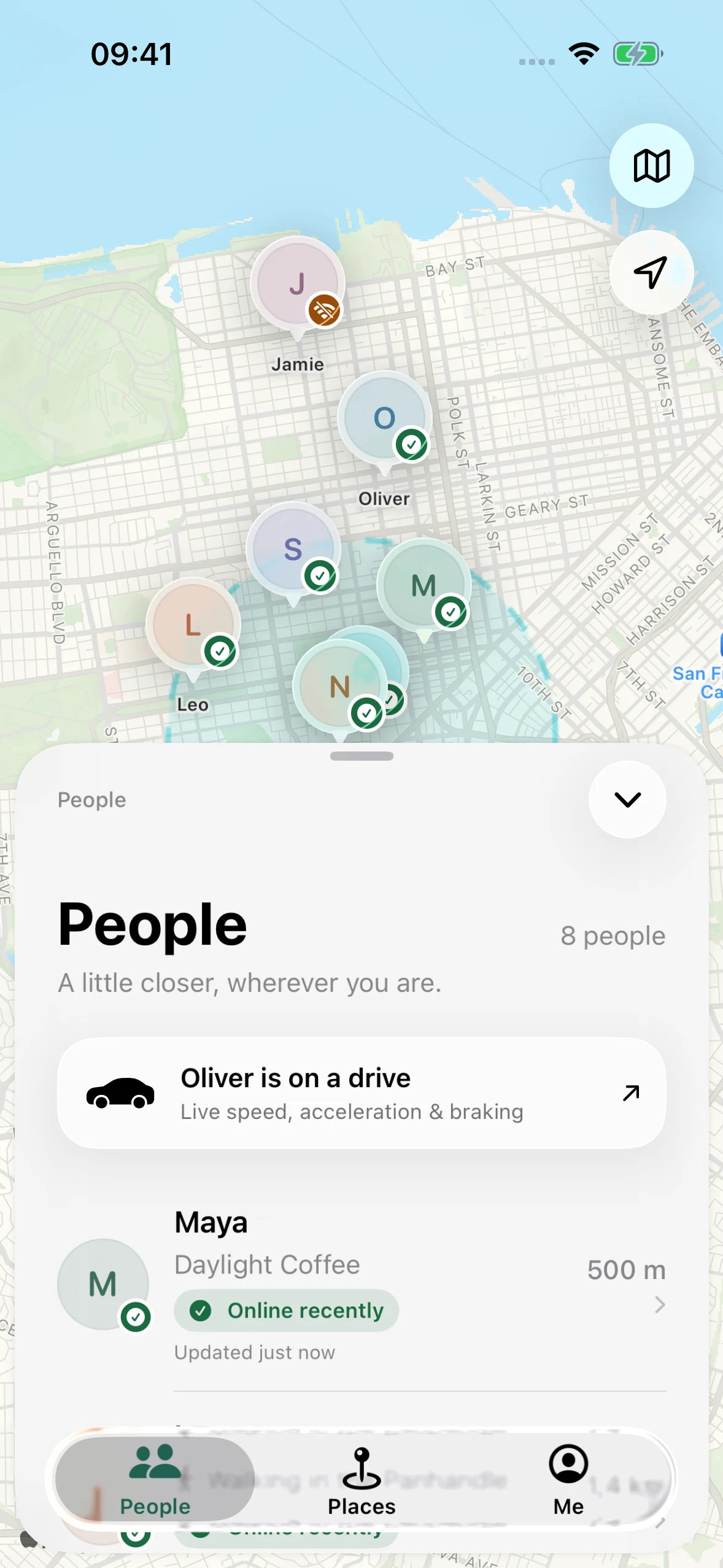 People map and recent update status